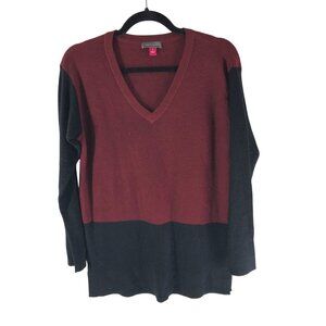 Vince Camuto Womens Tunic Sweater V Neck Ribbed Colorblocked Red Black S